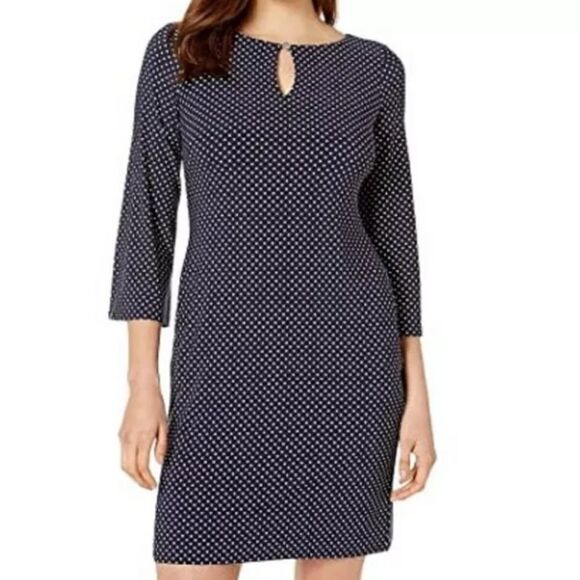 Lauren Ralph Lauren Monahan Darby Navy Polka Dot Shift Dress. Size 10. - Picture 1 of 11
